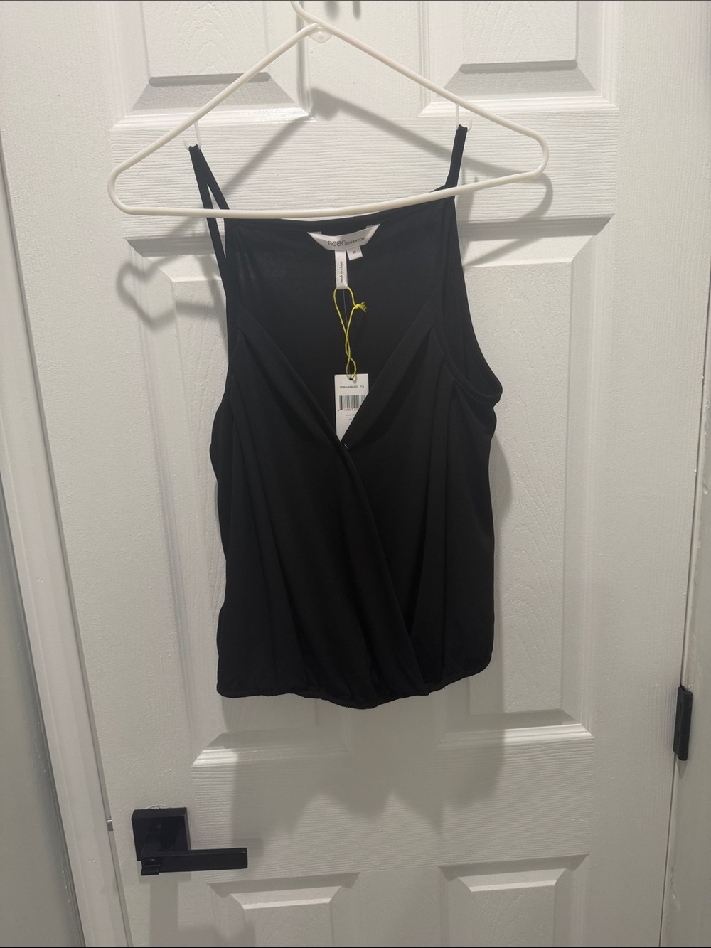 BCBGeneration Black Sleeveless Wrap-Front Camisole